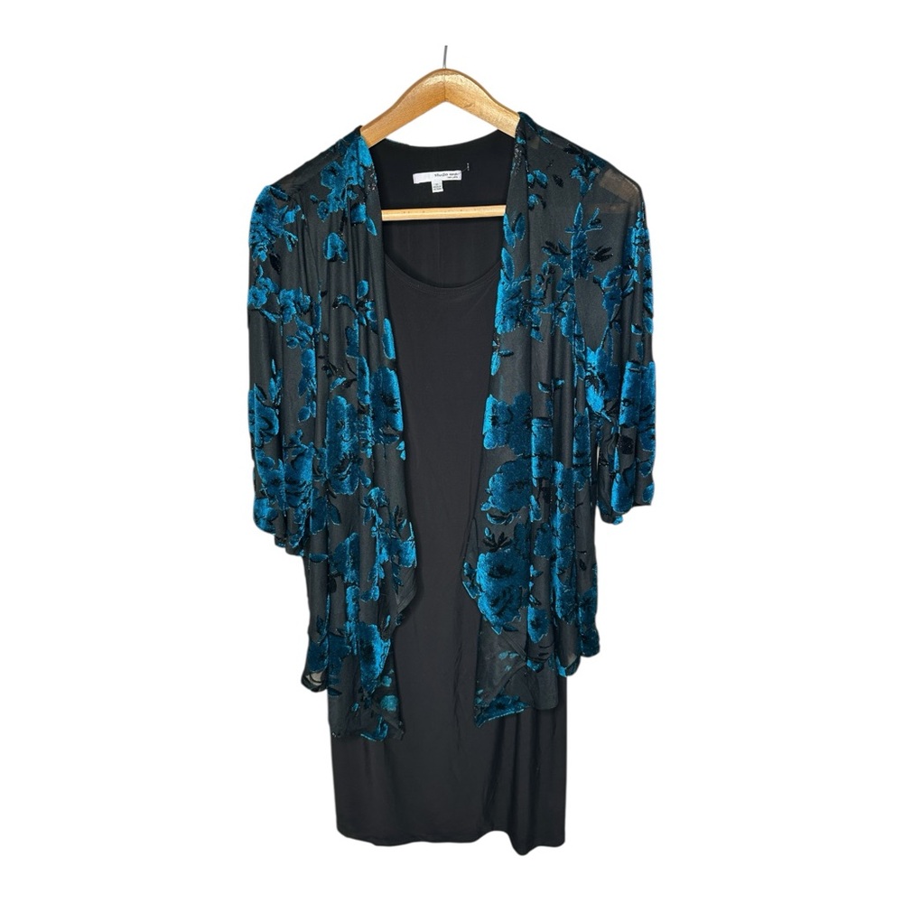 Studio One Black Dress With Teal Blue Velvet Burnout Jacket Size 1X New